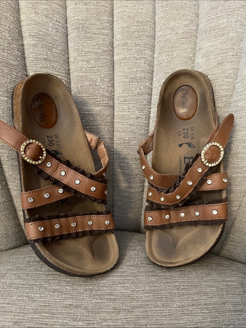 Birkenstock Brown Studded Leather Slide Sandals